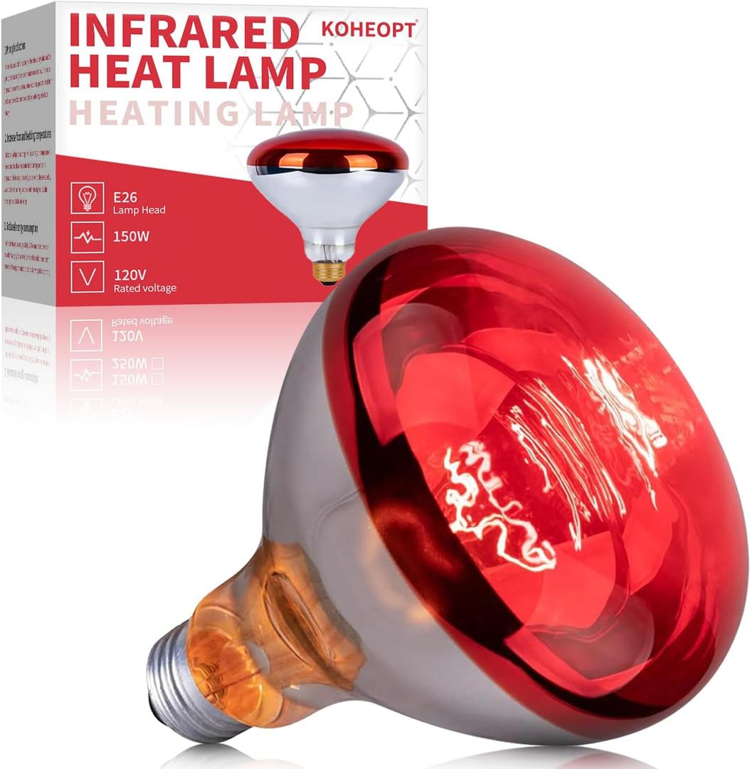 150W R40 Infrared Heat Lamp Bulb for Chicken Brooder, Pets, Reptiles, Bathroom & Sauna, E26 120V, 2000Hrs Red Light Therapy, 1-Pack