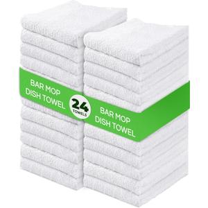 Towels N More 24 Pack 16x19 Bar Mop Towels White Absorbent Cotton Kitchen Towels - Quick Drying Towels - for Home, Restaurant, Bar Glass Cleaning Towels, Chef/Cook Etc. 30 oz