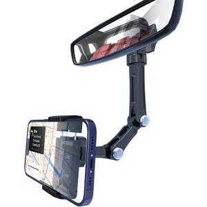Rearview Mirror Phone Holder,Phone Holder for Car Aluminum Alloy Mount Multi-Angle Adjustment Rotatable Retractable Universal Cell Phone Car Mount for All Phones