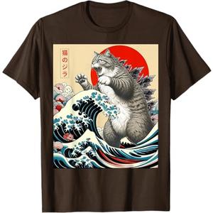 Catzilla Cat Japanese Art Funny Gifts for Men Women Boy Kids T-Shirt, S