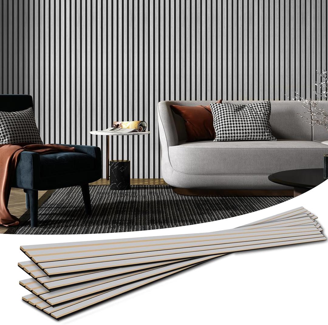 Art3d 4-Piece Wood Slat Acoustic Panels for Stylish Decor and Noise Reduction, 3D Textured Panel for Ceiling and Wall, Brushed Silver (4Pcs - 94.5 * 7.9 inch)