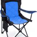 EMERIT Oversized Padded Camping Chair, 350LB Heavy Duty Quad Fold Chair with Arms, Collapsible Outdoor Chairs with Lumbar Back & Cup Holder