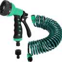 Recoil Garden Hose 25FT EVA Water Hose with 7-Pattern Spray Nozzle,Curly Self Coiling Lightweight Garden Hose,Retractable Drinking Water Safe Garden Coil Hose for Lawn Patio