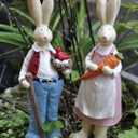 Easter Bunny Decorations Couple Rabbit Holding Bird Chutes and Carrot, Hand-Painted Crafts Statue, Spring Easter Bunny Figurine-9''H