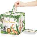 51 Pieces Woodland Baby Shower Card Box and Advice Cards, Diaper Raffle Game Box Tickets, Animals Safari Creatures Party Decorations for Baby Shower, Birthday, Gender Reveal (Jungle Animal Theme)