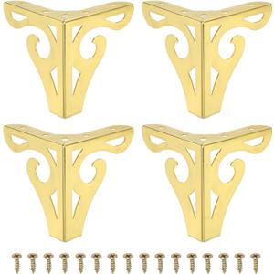 PATIKIL 3.7 Inch Hollow Out Furniture Legs, Set of 4 Modern Metal Triangle Couch Feet Replacement Sofa Legs for Cabinet Dresser Cupboard Table Chair Ottoman Bookcase Wardrobe, Gold