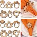 Remerry 30 Pcs Thanksgiving Napkin Rings Wooden Pumpkin Napkin Holders Turkey Fall Maple Leaf Napkin Ring for Autumn Thanksgiving Party Supplies Holiday Thankful Dinner Table Centerpiece Decorations