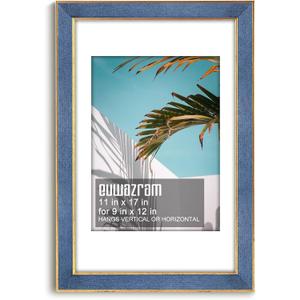 Suede 11x17 Frame - Single Frame, Christmas Elegant Sky Blue 11 x 17 Poster Frame with Mat for 9x12, 11x17 Picture Frames for Artwork, Puzzles, Photos and Movie Posters