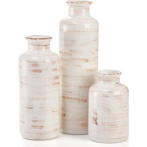 Nicunom Ceramic Vase Set of 3, Rustic Ceramic Flower Vase for Home Decor, Boho Decorative vase for Room, Centerpiece,Table, Shelf, Mantel and Entryway Decor