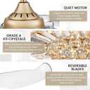 36'' Fandelier Ceiling Fans with Light, Chandelier Gold Ceiling Fan, Retractable Crystal Ceiling Fan for Bedroom, Living Room, 3 Color Change, LED Dimmable, 6 Speeds, Reversible DC Motor
