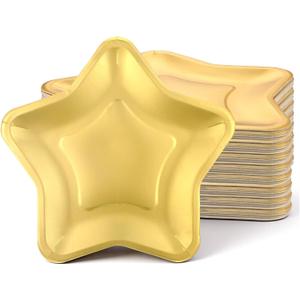 120 Pcs Gold Star Shaped Paper Plates, 9.5 Inch Disposable Pentagram Party Plates for Birthday Wedding Graduation Christmas, Decorative Dinnerware
