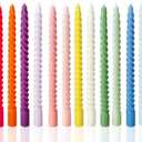 Colored Taper Candles Spiral Candle Sticks for Religious and Spiritual Settings,Unscented Pastel Candle for Holiday,Home Decoration,10inch,12 Pack(E,12colored)