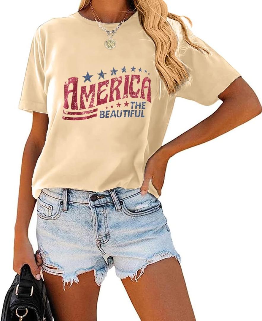 CM C&M WODRO Women American Flag Shirt 4th of July Shirts Star Stripes Patriotic Shirts Freedom Independence Tees Tops, Small