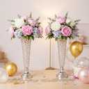 Silver Crystal Vases for Wedding Centerpieces - 20" Tall Metal Trumpet Flower Vases for Tables, Elegant Floral Stands Silver Vases for Holiday Event Celebrations Christmas Wedding Home Decorations