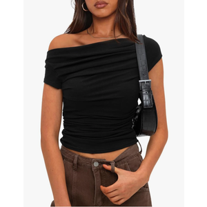 Darong Women's Summer Cap Sleeve Boat Neck Off Shoulder Top Going Out Slim Fit Tops Y2K Tight Shirts S
