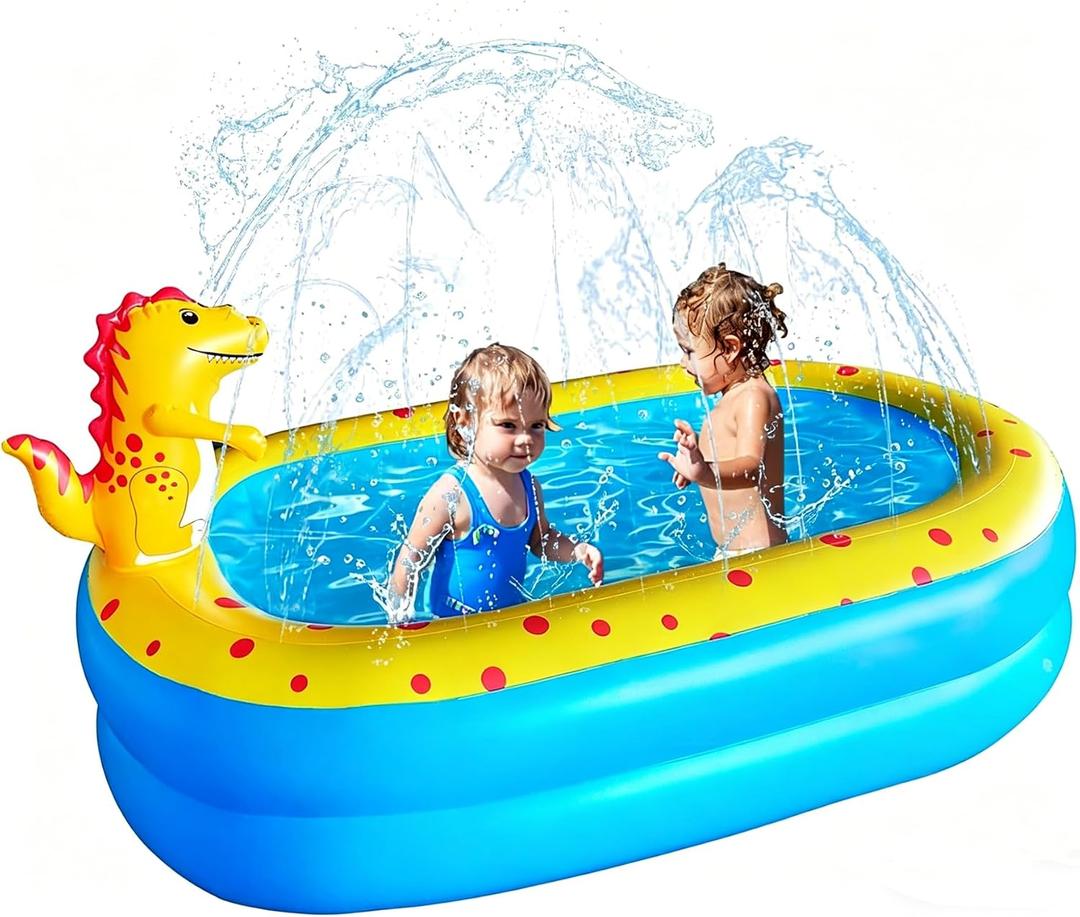 Inflatable Swimming Pool for Kids with Sprinkler, 67x41x32in Family Size Backyard Summer Water Play
