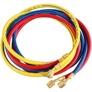 Uenede 3PCS Refrigerant Charging Hose 60" Length 600-3000PSI 1/4" Thread Fits for R12 R22 R134A 404 502 Car Air Conditioning and HVAC Charging Manifold Gauge Hose Tube Red/Yellow/Blue Three Colors