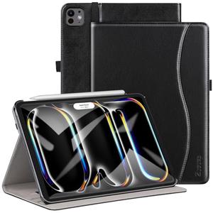ZtotopCases for iPad Pro 11 Inch Case (M5) 2025/ (M4) 2024 - PU Leather Smart Cover, with Auto Wake/Sleep, Multiple View Angles, Hand Strap & Pocket - Black