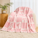 Nahjiiem Pink Bow Blanket Cozy Knitted Bow Checkered Throw for Baby Girls, Reversible Pattern Bows Gift, Coquette Pink Bows Bedding Stuff Decor Blankets, 50x60 Inches