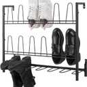 MyGift Premium Black Metal Hanging Wall Shoe Rack for Walk in Closet, Mudroom and Entryway, Wall Mounted Space Saving Boot and Shoe Rack Organizer, Holds 9 Pairs
