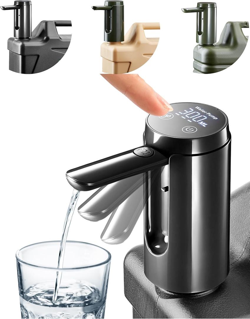 Automatic Touch Control Water Pump, Compatible With Most Water Container Brands, Only for 5 Gallon,4.8, 3.5, 3.2Gal, Black Portable Foldable Helical Faucet,Type-C Rechargeable Camping Dispenser