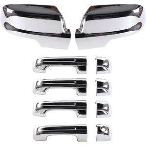 AUCERAMIC Chrome Mirror Cover Caps + Door Handle Covers Without Smart Keyholes Fit for 2019-2025 Ram 1500 4-Door Extended/Crew Cab Models Only