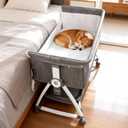 YUEPET Bedside Dog Bed Sleeper, 6-Level Adjustable Pet Bassinet with Lockable Wheels, Removable Washable Cover, Breathable Mesh & Large Storage Extension for Small Medium Dogs Cats (35'' 21.7''