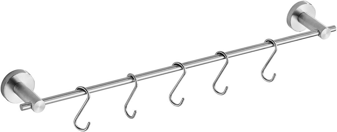 22 Inch Kitchen Utensil Hanger with 5 Hooks, Stainless Steel Wall Mounted Rail Rack for Bathroom, Bedroom (Brushed) YIGUANXIN
