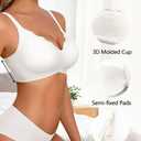 Women's Seamless Bras No Underwire Comfort Bralettes Push Up Bras Wireless Scalloped Full Coverage Everyday Bra (White, L)