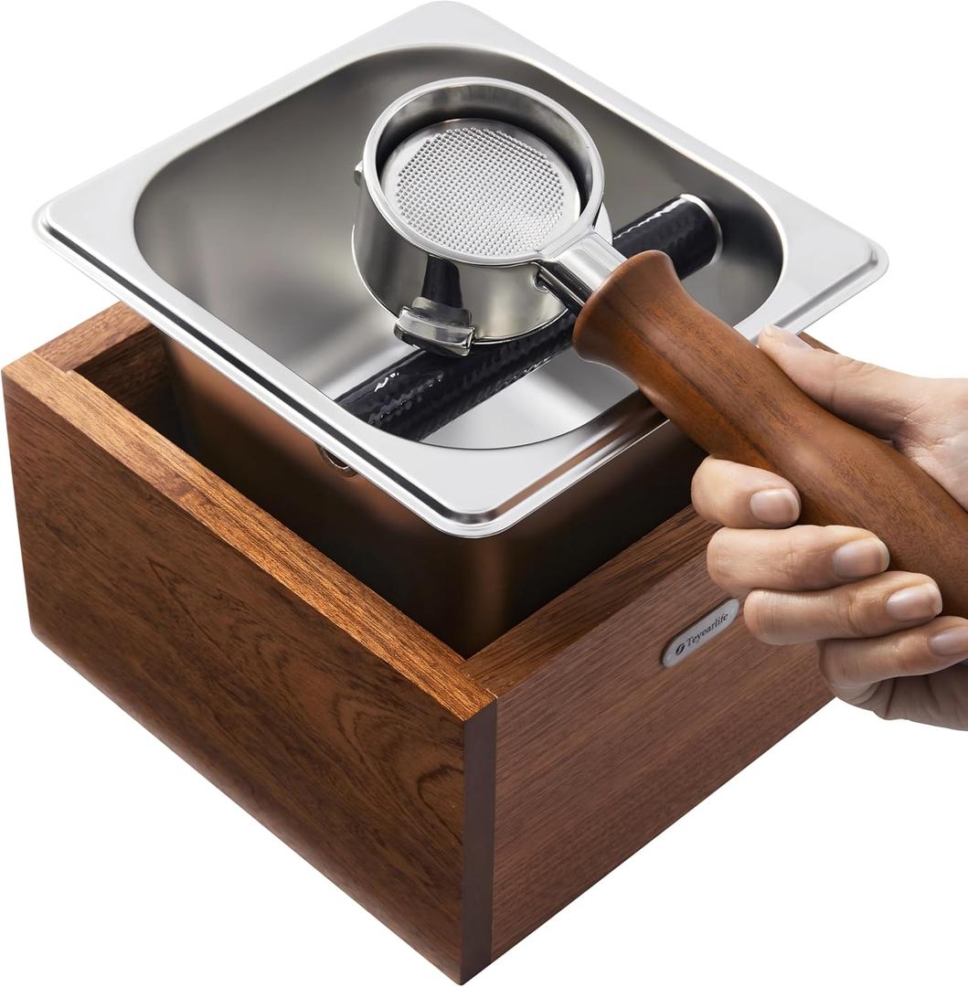 Coffee Knock Box Replacement for Breville Knockbox Sturdy Solid Wood and Easy-clean Stainless Steel the Espresso Dump Box Avoid Coffee Grounds Splashing