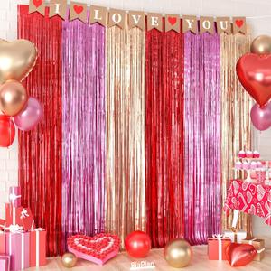 Biapian Valentine's Day Decorations, 2 Packs Red Pink Rose Gold Metallic Tinsel Foil Fringe Curtain Streamers for Galentines Day Birthday Party Bridal Shower Photo Booth Prop Backdrop (3.3ft X 6.6ft)