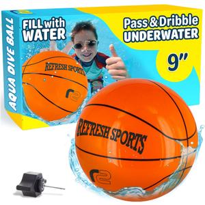 Aqua Dive Ball 9" Basketball  Underwater Pool Game for Kids All Ages  Fun Water Toy to Dribble & Shoot  Great for Outdoor Pool Parties & Summer Water Game Fun  Birthday Gift for Boys & Girls