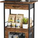 SWTYMIKI Buffets Coffee Bar Cabinet - Rolling Kitchen Rack, Farmhouse Small Coffee Stand with Storage Drawer and Door Cabinet - Kitchen Microwave Stand for Apartment, Living Room, Entryway, Espresso