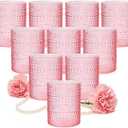 YOUBET 24PCS Plastic Drinking Glasses - 14OZ Pink Hobnail Drinkware Glasses - Vintage Glassware Textured Beaded Cups for Water, Beer, Whiskey, Juice and Various Mixed Drinks Mothers Day