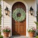 32" Artificial Boxwood Wreath for Front Door - Large Faux Aglaia Odorata Wreath, Fake Eucalyptus Leaves Plants for Wall Window Farmhouse Outdoor Decor - Spring, Summer, All Seasons (White-Green)