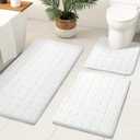 ILANGO White Bathroom Rugs Sets 3 Piece, Soft Shaggy Bath Rugs and U-Shaped Toilet Mats Non Slip Washable, Absorbent Accessories Bath Mats for Bathroom Floor, Tub and Shower (17"x24" + 24"x 36"+24"x 48")
