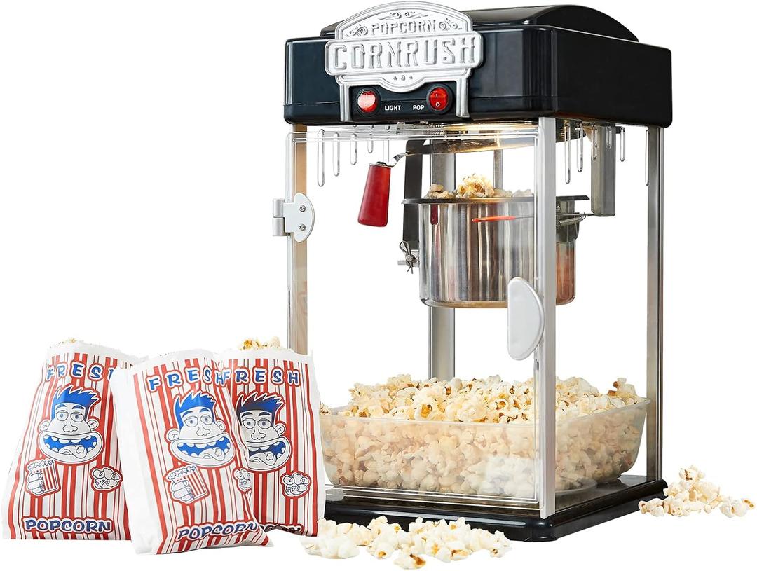 Popcorn Popper Machine-4 OZ Vintage Professional Popcorn Maker Theater Style with Nonstick Kettle Warming Light and Serving Scoop. (Black)