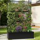 Privacy Planters for Patio Metal Raised Garden Bed with Trellis and Privacy Screen, 71"47.2"16" Planter Box with Drainage Holes for Climbing Plants, Vegetables, and Vines, Outdoor Backyard Black