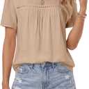 Vrtige Women's Tops Lace Crochet Boho Blouses Short Sleeve Crewneck Casual Flowy Eyelet Shirts (S)