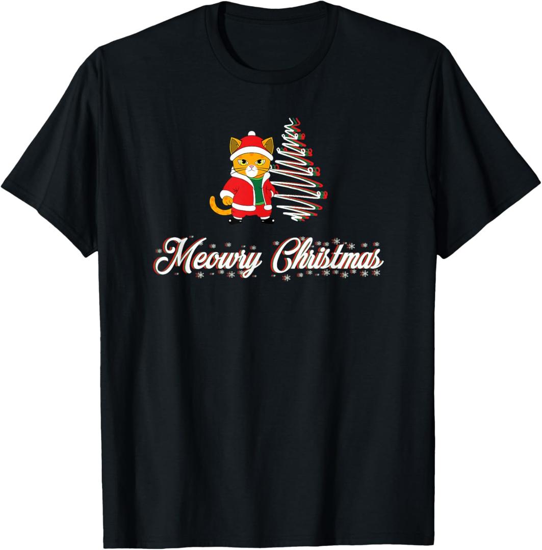 Meowry Christmas T-Shirt Balck Medium