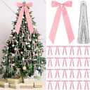Shihanee Pink Christmas Bows Decor Set 1 Large Satin Christmas Tree Topper 24 Vintage Velvet Ribbon Bows with 3000 Strands Silver Tinsel Icicles Elegant Xmas Ornament for Holiday Wreath Gift Wrapping