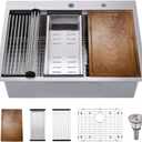 33x19 Drop In Kitchen Sink Workstation 16 Gauge Stainless Steel Single Bowl Kitchen Sink 33 Inch Topmount Over Counter Handmade 10 inch Deep Basin, 33"x19"x10"