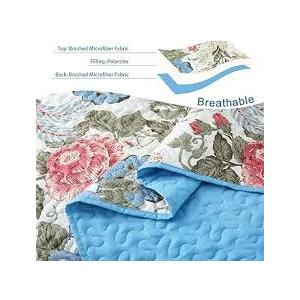 Heymybed Green Floral Quilt Set King Size, 3 Pieces Boho Floral Bedspread Coverlet Set with 2 Pillow Shams, Soft Microfiber Reversible Quilt Bedding Set for All Season 106"×92"