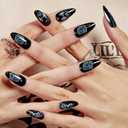 10 x GLAMERMAID Press on Nails Almond,Black Gel False Nails with Design,24 PCS Glue on Nails,Reusable Acrylic Stick on Nails Tips Manicure Set for Women,Primitive Belief