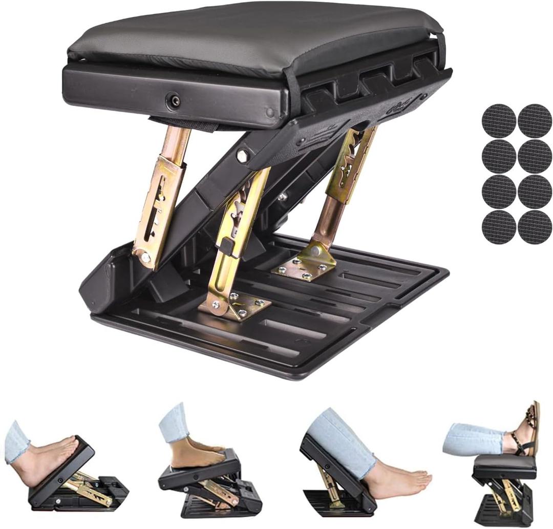 Leermart Foot Rest for Under Desk at Work 4-Level Height Adjustable, Ergonomic Foldable Footrest for Office, Gaming,Computer, Soft & Removable Pad Desk Foot Stool Suitable for All Seasons (Gray)