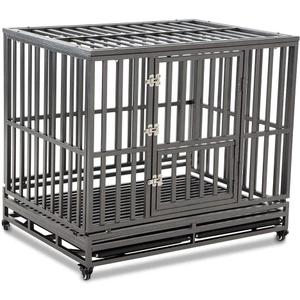 LUCKUP Heavy Duty Dog Cage Metal Kennel and Crate for Medium and Large Dogs, Pet Playpen with Four Wheels,Easy to Install,42 inch,Black (Dark Silver)
