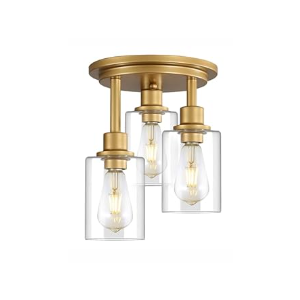 Semi Flush Mount Ceiling Light,3 Lights Clear Glass Shade, Matte Black Finish,Farmhouse Industrial Rustic Ceiling Light Fixture for Hallway Kitchen Island Entryway Bedroom, E26 Socket,11.2.