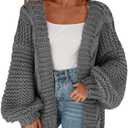 Cicy Bell Women's Open Front Chunky Knit Cardigan Loose Lantern Sleeve Oversized Sweater Coats (Medium, Grey)