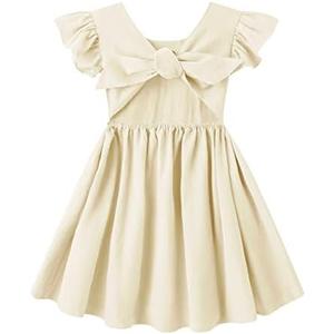 LYXIOF Toddler Baby Girl Cotton Linen Summer Dress Ruffle Sleeve Back Bowknot Kids Beach Dresses 110