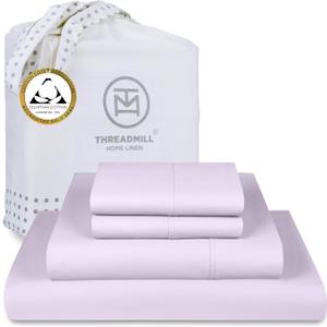 Threadmill Egyptian Cotton Queen Sheet Set | 100% Certified Egyptian Cotton Sheets for Queen Size Bed | Queen Bed Sheets Set with Snug Fit 16" Deep Pocket | Soft Cooling Sateen Bedding Set | Lilac